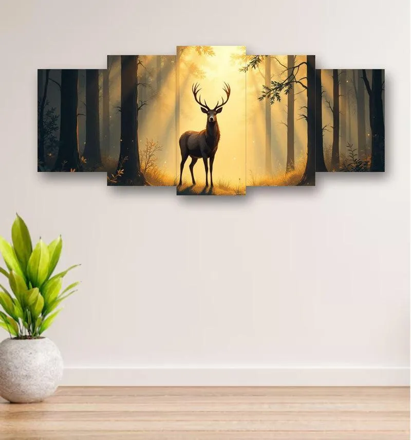 : 5 Pcs Deer Wall Art Canvas Set Multicolor 16x40"